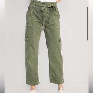 Old Navy High-Waisted Tie-Belt Cargo Utility Straight Workwear Ankle Pants